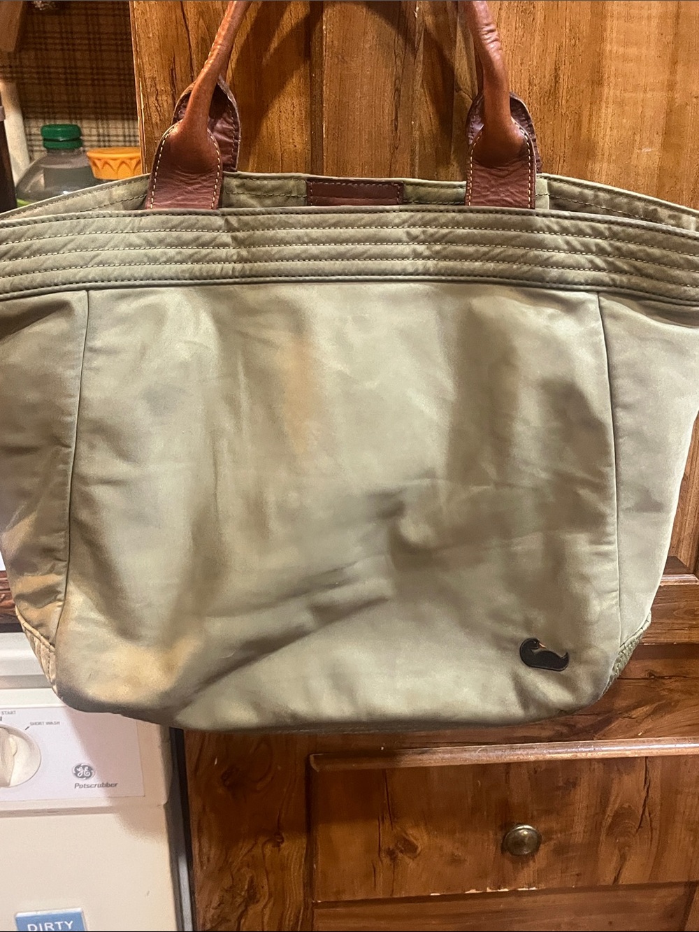 Vintage Dooney and Burke Leather-Trim Olive Green Tote Bag